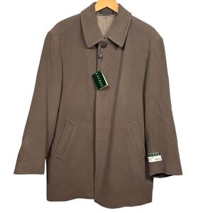 NWT Lauren Ralph Lauren Mens 42R Wool Nylon Brown Overcoat Jacket Classic Preppy